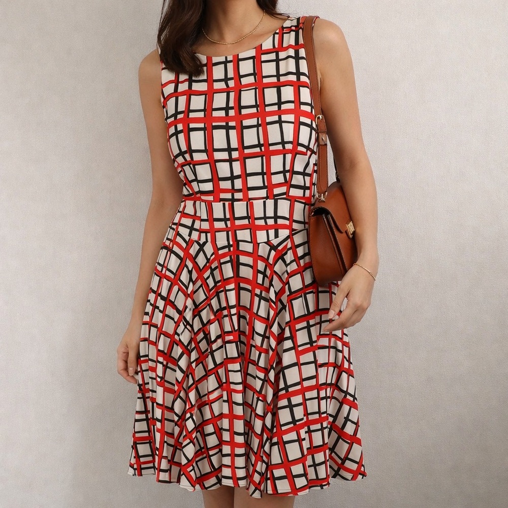 Donna Morgan Red and‎ Black A-Line Midi Dress